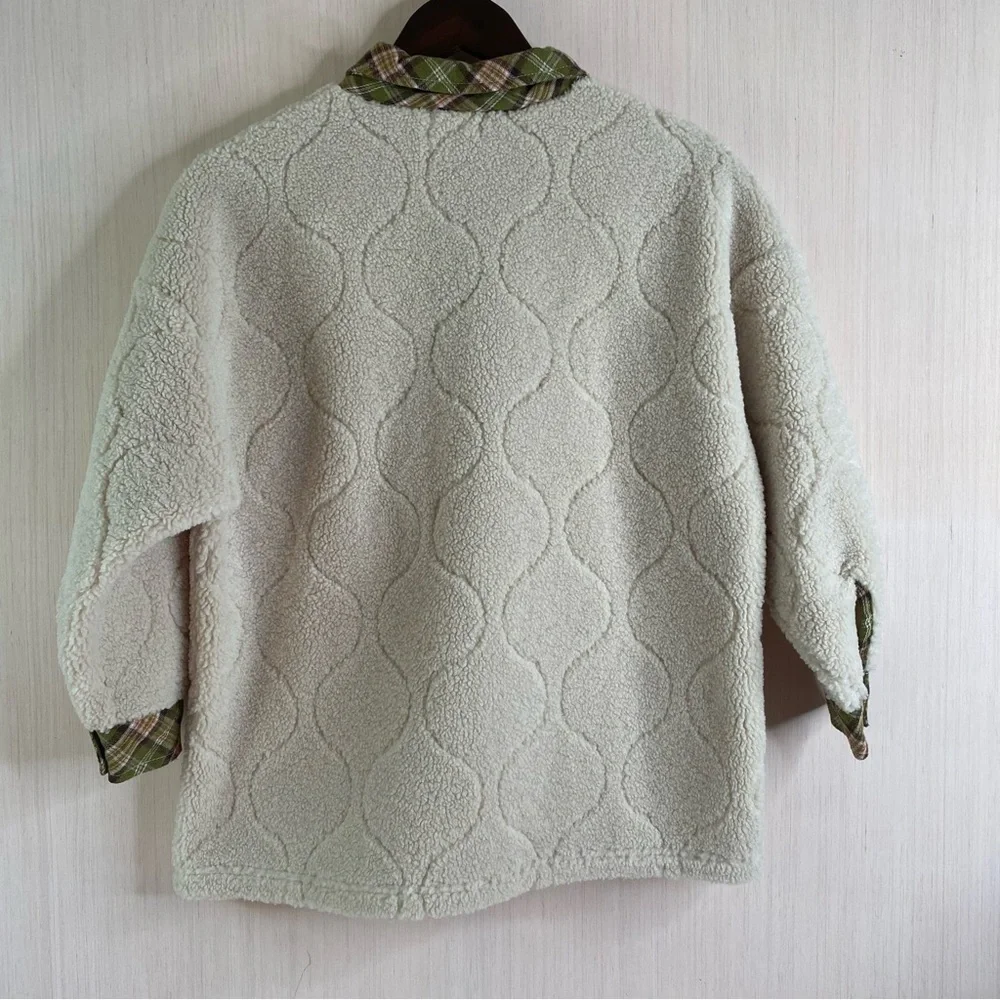 Simply Southern Youth Quilted Sherpa Jacket with Green Plaid Trim Youth Large